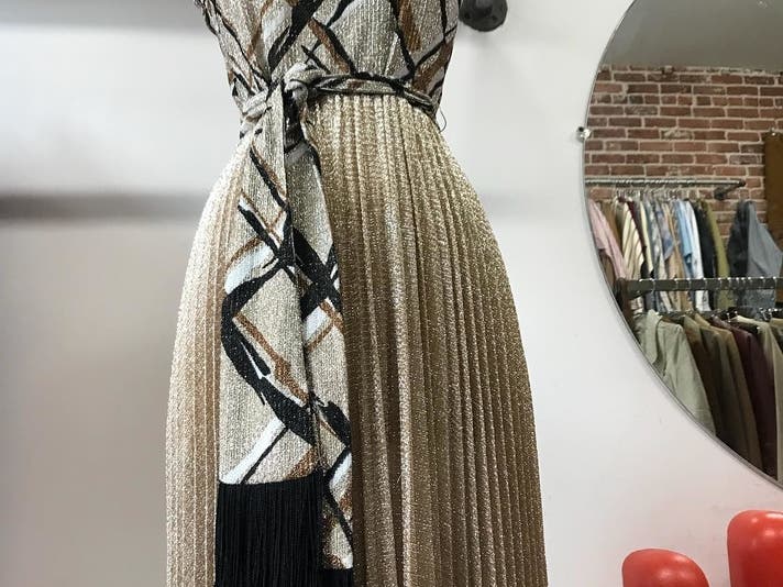 Leslie Fay 1970s metallic gown at LOOK Vintage
