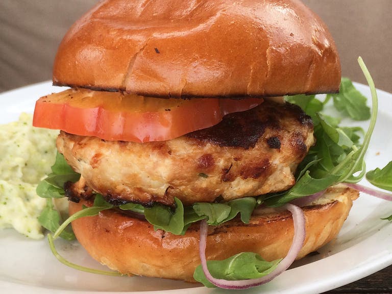 Chicken + Ricotta + Bacon Burger at Malibu Farm Pier Cafe