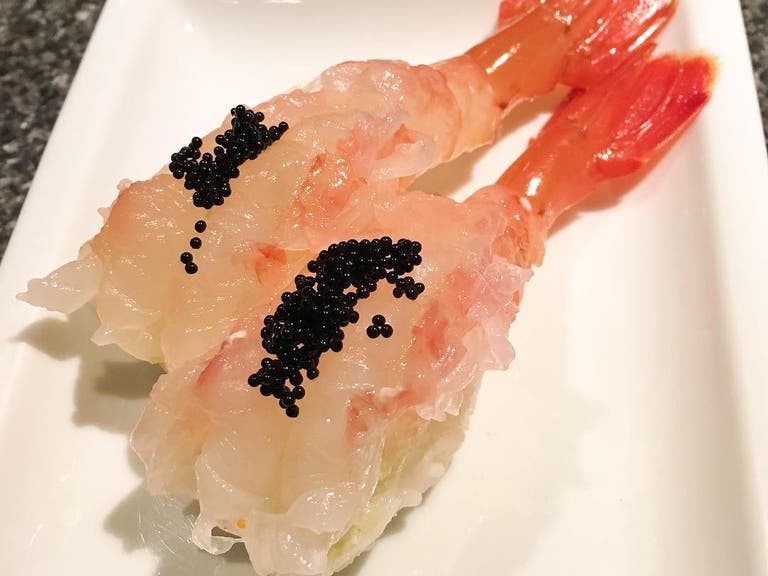 Amaebi topped with caviar at So Sushi in Tarzana