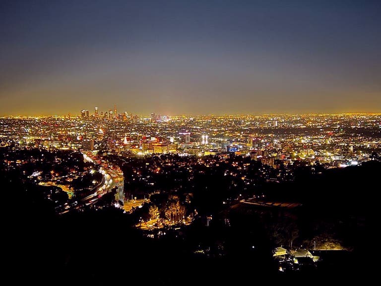 Nighttime view from the Jerome C. Daniel Overlook on Mulholland Drive
