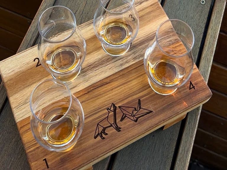 Whisky with Wolves flight at Wolf & Crane in Little Tokyo
